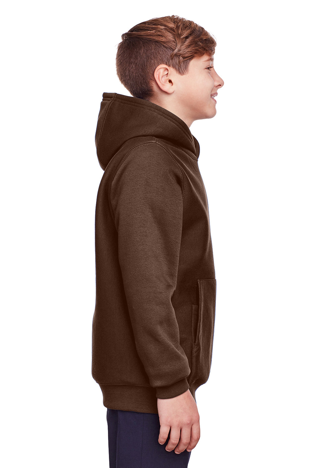 Team 365 TT96Y Youth Zone HydroSport Fleece Water Resistant Hooded Sweatshirt Hoodie Dark Brown Model Side