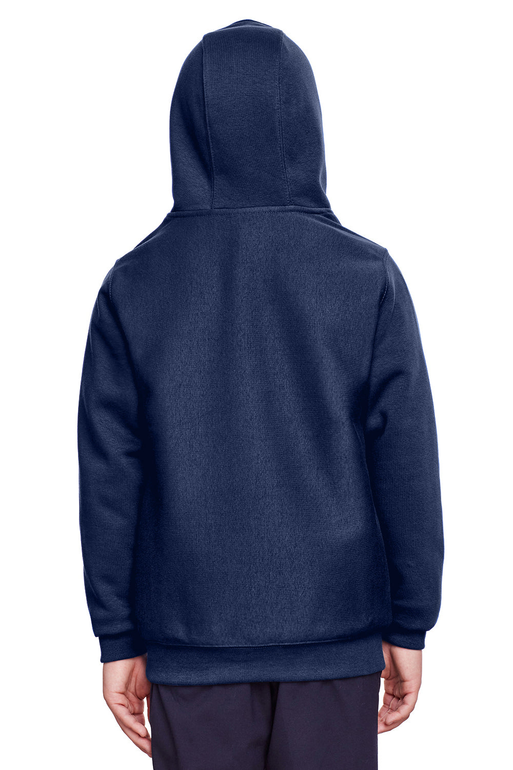 Team 365 TT96Y Youth Zone HydroSport Fleece Water Resistant Hooded Sweatshirt Hoodie Dark Navy Blue Model Back