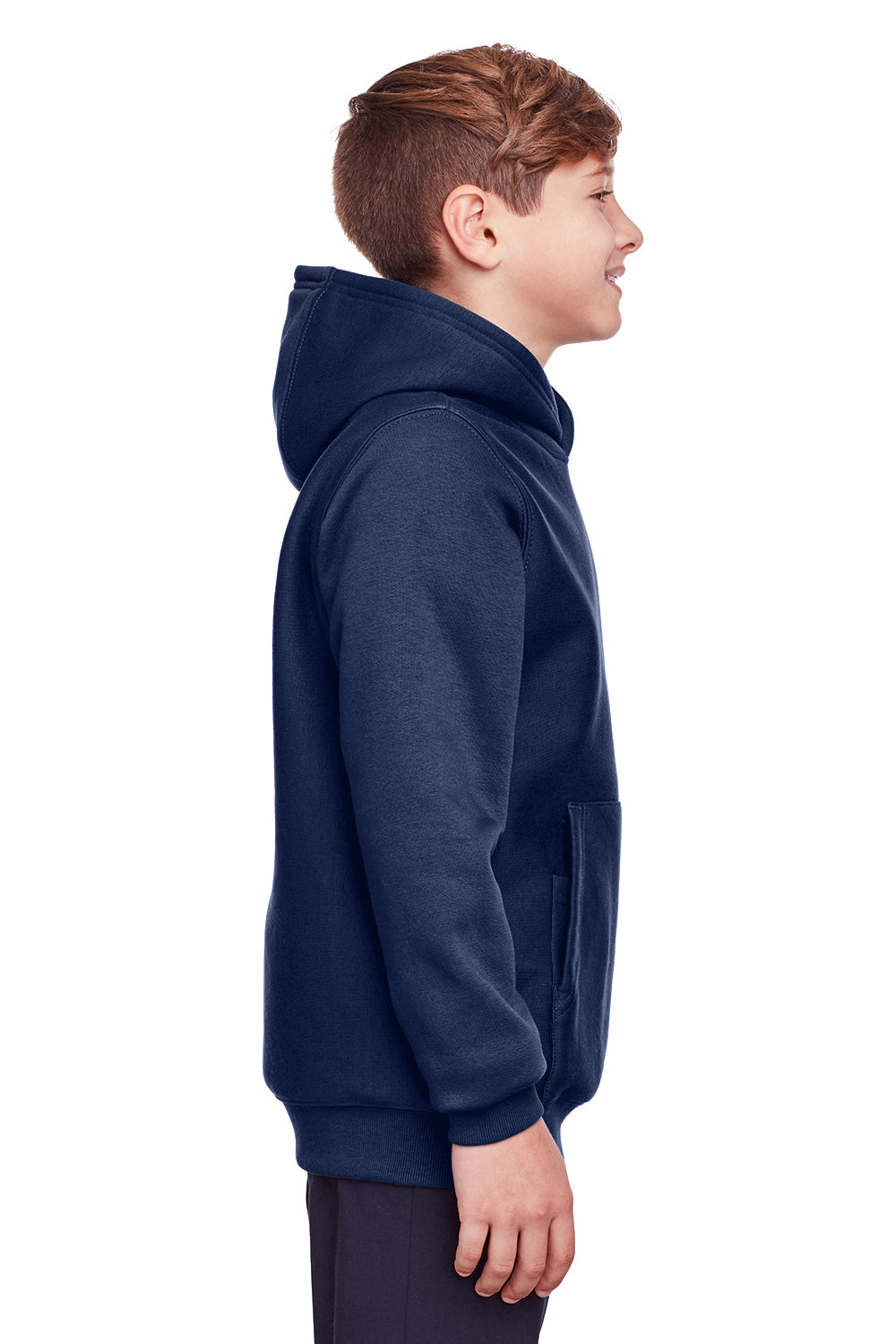 Team 365 TT96Y Youth Zone HydroSport Fleece Water Resistant Hooded Sweatshirt Hoodie Dark Navy Blue Model Side