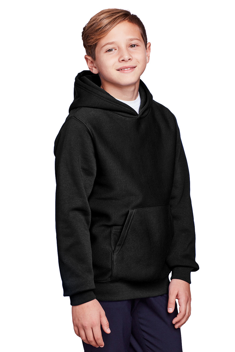 Team 365 TT96Y Youth Zone HydroSport Fleece Water Resistant Hooded Sweatshirt Hoodie Black Model 3q