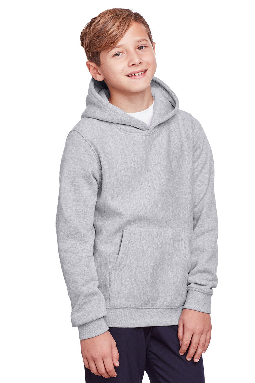 Team 365 TT96Y Youth Zone HydroSport Fleece Water Resistant Hooded Sweatshirt Hoodie Heather Grey Model 3q