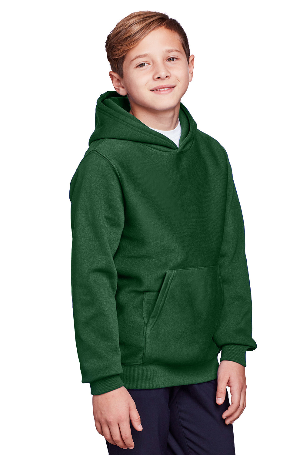 Team 365 TT96Y Youth Zone HydroSport Fleece Water Resistant Hooded Sweatshirt Hoodie Dark Green Model 3q