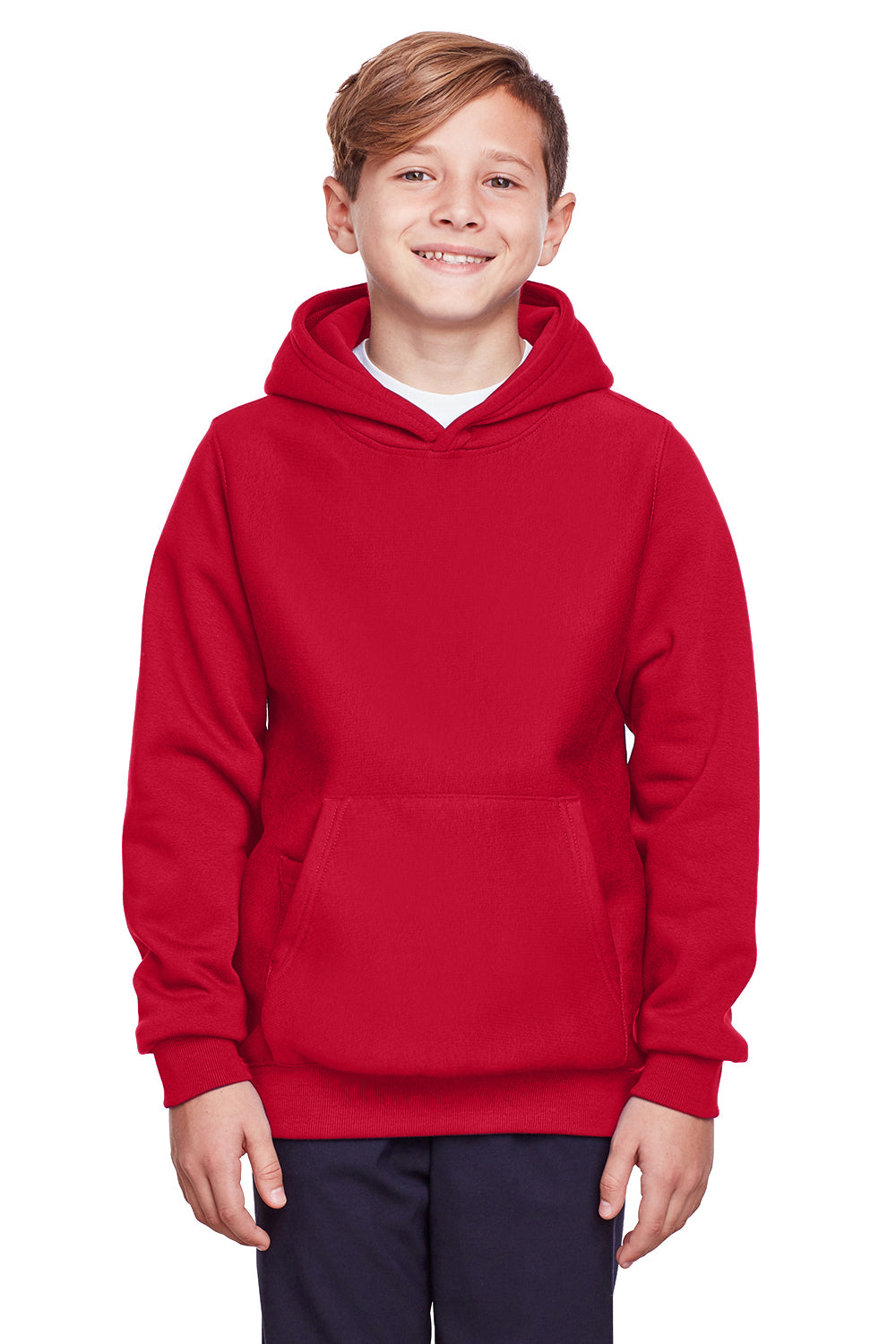 Team 365 TT96Y Youth Zone HydroSport Fleece Water Resistant Hooded Sweatshirt Hoodie Red Model Front