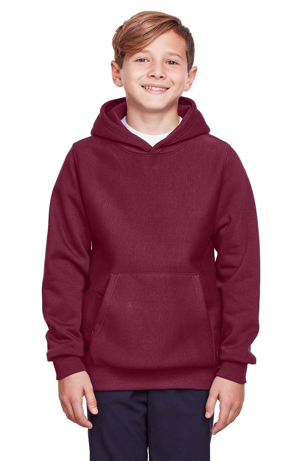 Team 365 TT96Y Youth Zone HydroSport Fleece Water Resistant Hooded Sweatshirt Hoodie Dark Maroon Model Front