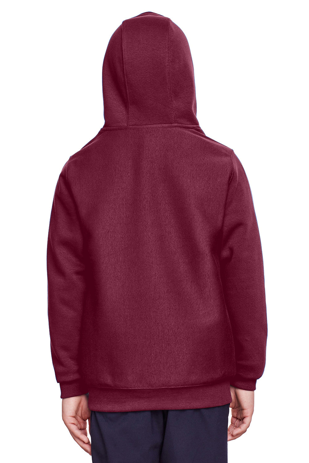 Team 365 TT96Y Youth Zone HydroSport Fleece Water Resistant Hooded Sweatshirt Hoodie Dark Maroon Model Back