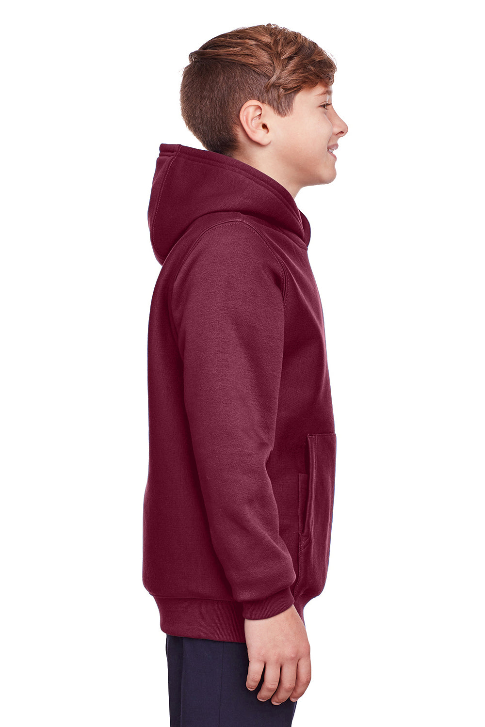 Team 365 TT96Y Youth Zone HydroSport Fleece Water Resistant Hooded Sweatshirt Hoodie Dark Maroon Model Side