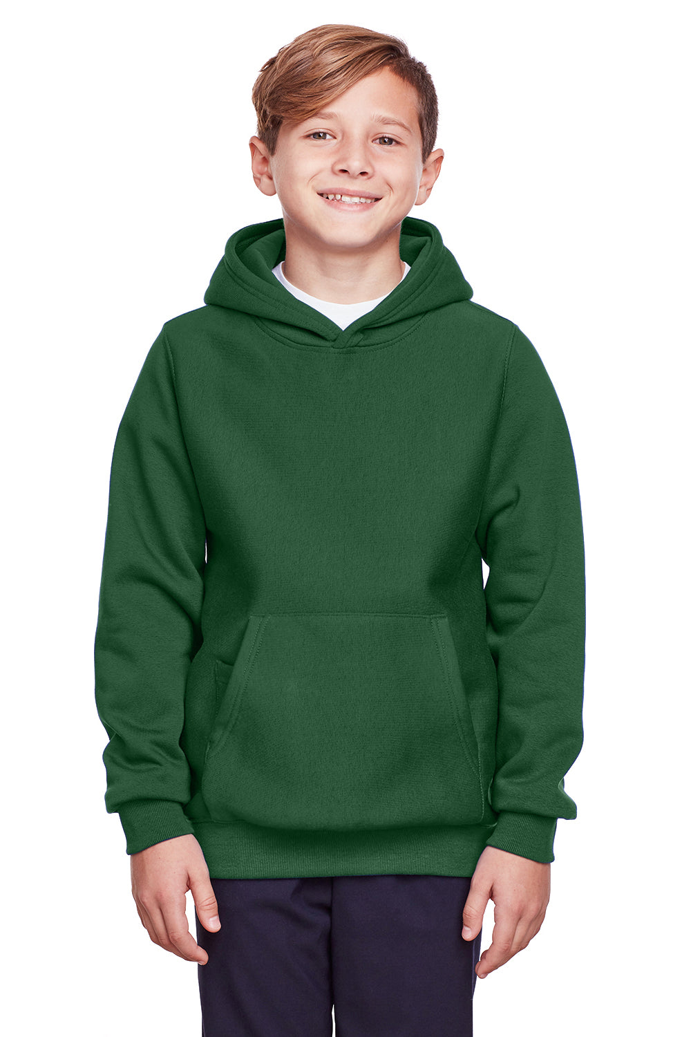 Team 365 TT96Y Youth Zone HydroSport Fleece Water Resistant Hooded Sweatshirt Hoodie Dark Green Model Front