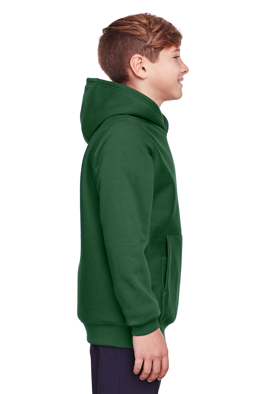 Team 365 TT96Y Youth Zone HydroSport Fleece Water Resistant Hooded Sweatshirt Hoodie Dark Green Model Side