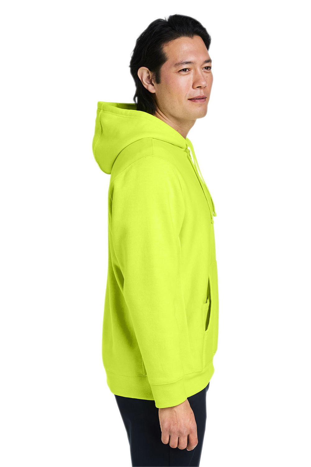 Team 365 TT97 Mens Zone HydroSport Water Resistant 1/4 Zip Hooded Sweatshirt Hoodie Safety Yellow Model Side