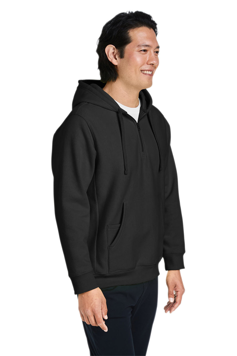 Team 365 TT97 Mens Zone HydroSport Water Resistant 1/4 Zip Hooded Sweatshirt Hoodie Black Model 3q