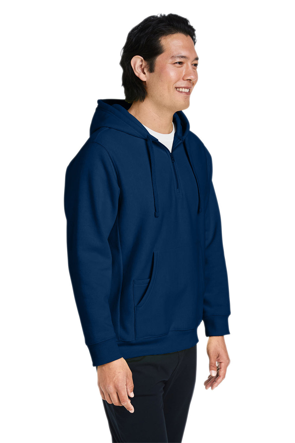 Team 365 TT97 Mens Zone HydroSport Water Resistant 1/4 Zip Hooded Sweatshirt Hoodie Dark Navy Blue Model 3q