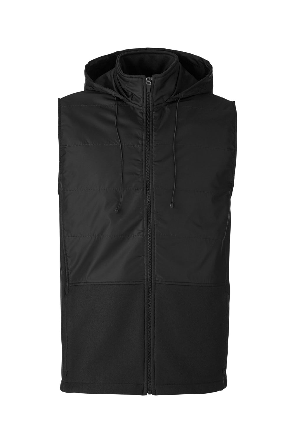 Team 365 TT99 Mens Zone HydroSport Hybrid Water Resistant Full Zip Hooded Vest Black Flat Front