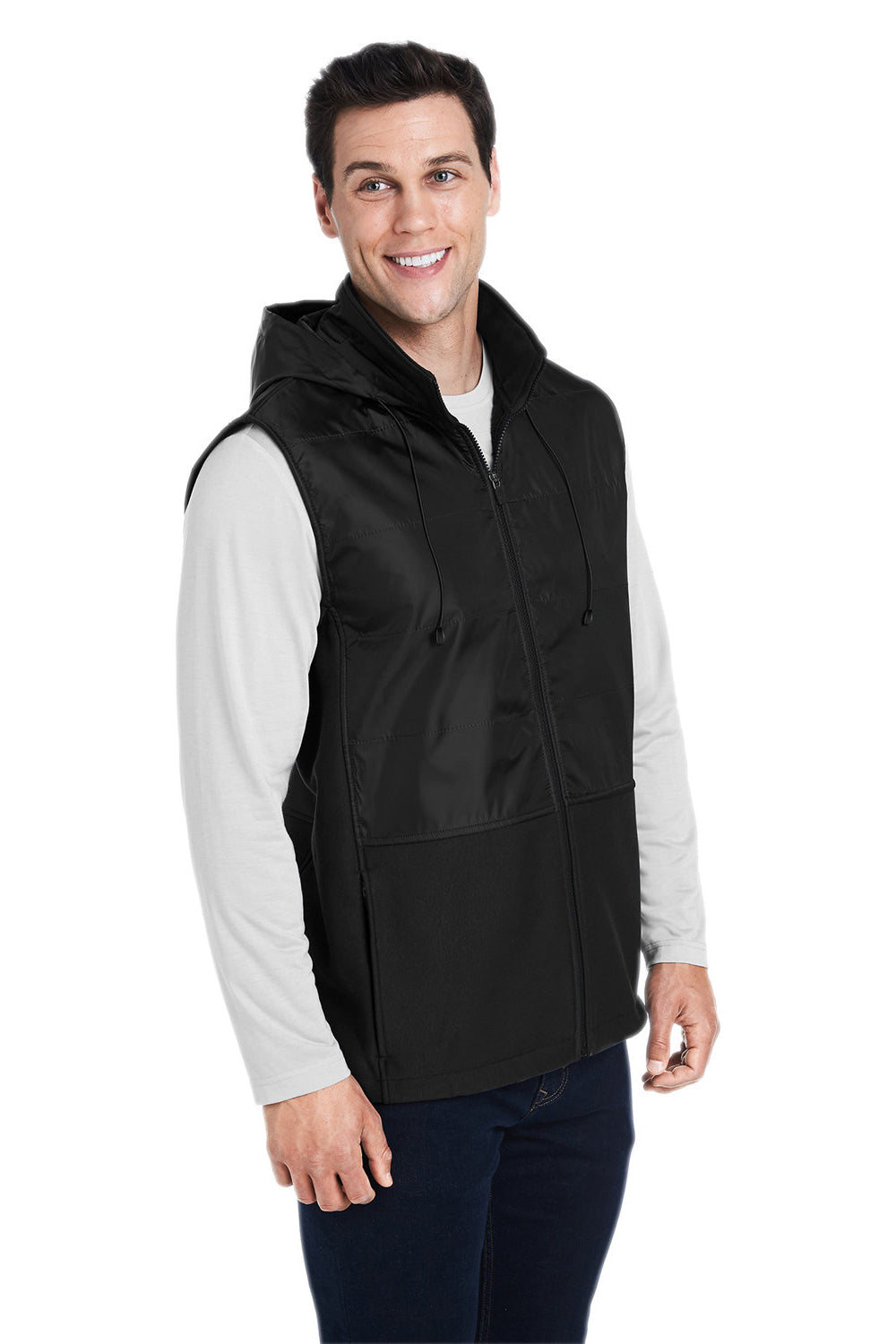 Team 365 TT99 Mens Zone HydroSport Hybrid Water Resistant Full Zip Hooded Vest Black Model 3q