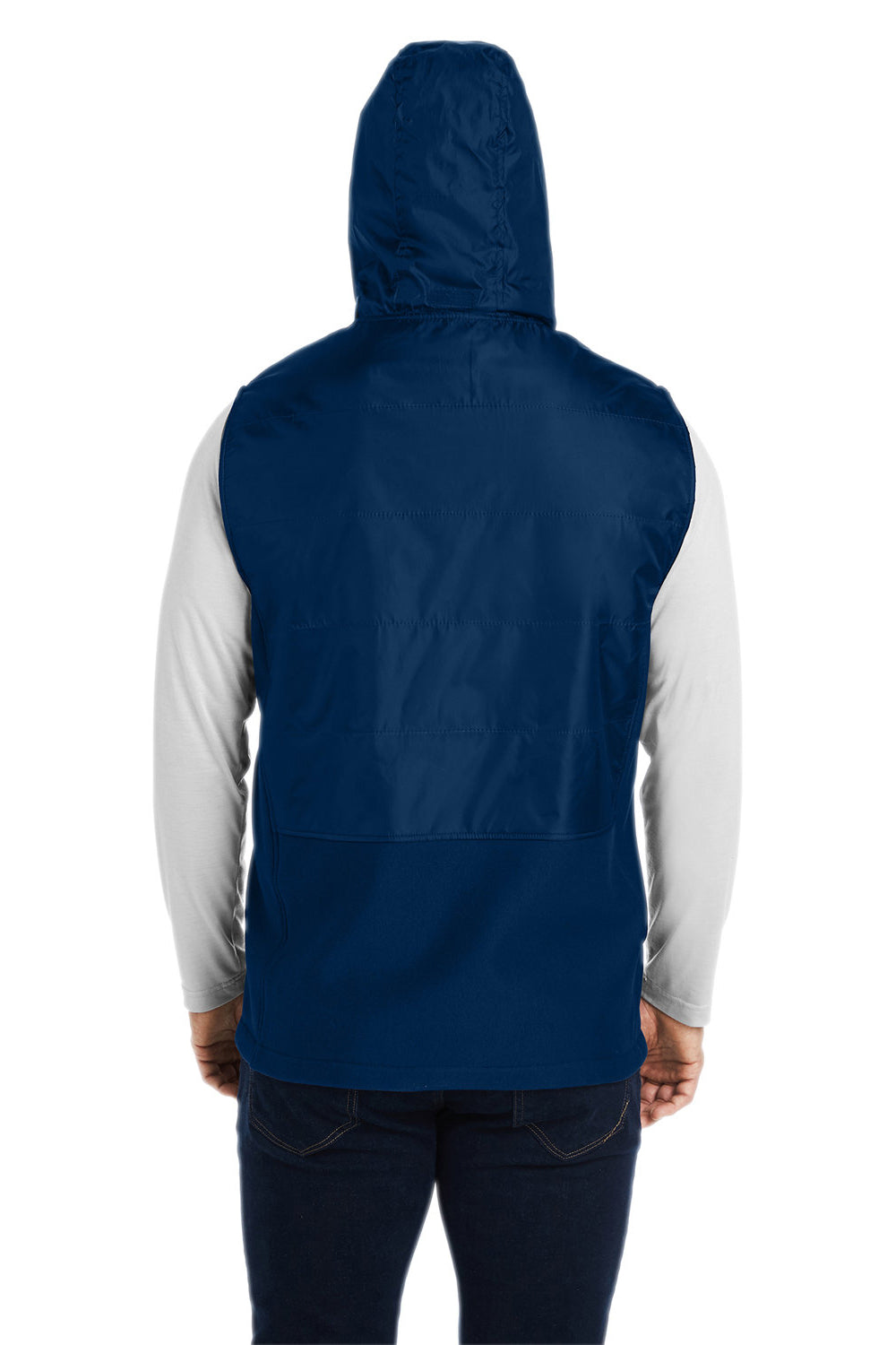 Team 365 TT99 Mens Zone HydroSport Hybrid Water Resistant Full Zip Hooded Vest Dark Navy Blue Model Back