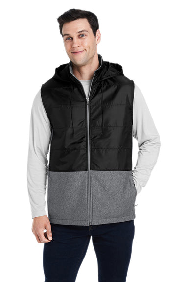 Team 365 TT99 Mens Zone HydroSport Hybrid Water Resistant Full Zip Hooded Vest Heather Dark Grey/Black Model Front