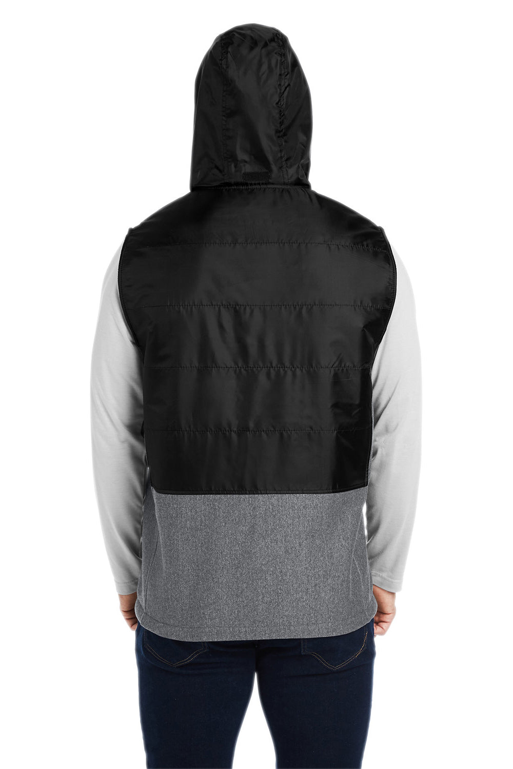 Team 365 TT99 Mens Zone HydroSport Hybrid Water Resistant Full Zip Hooded Vest Heather Dark Grey/Black Model Back