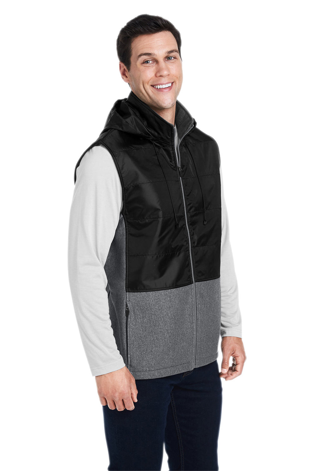 Team 365 TT99 Mens Zone HydroSport Hybrid Water Resistant Full Zip Hooded Vest Heather Dark Grey/Black Model 3q