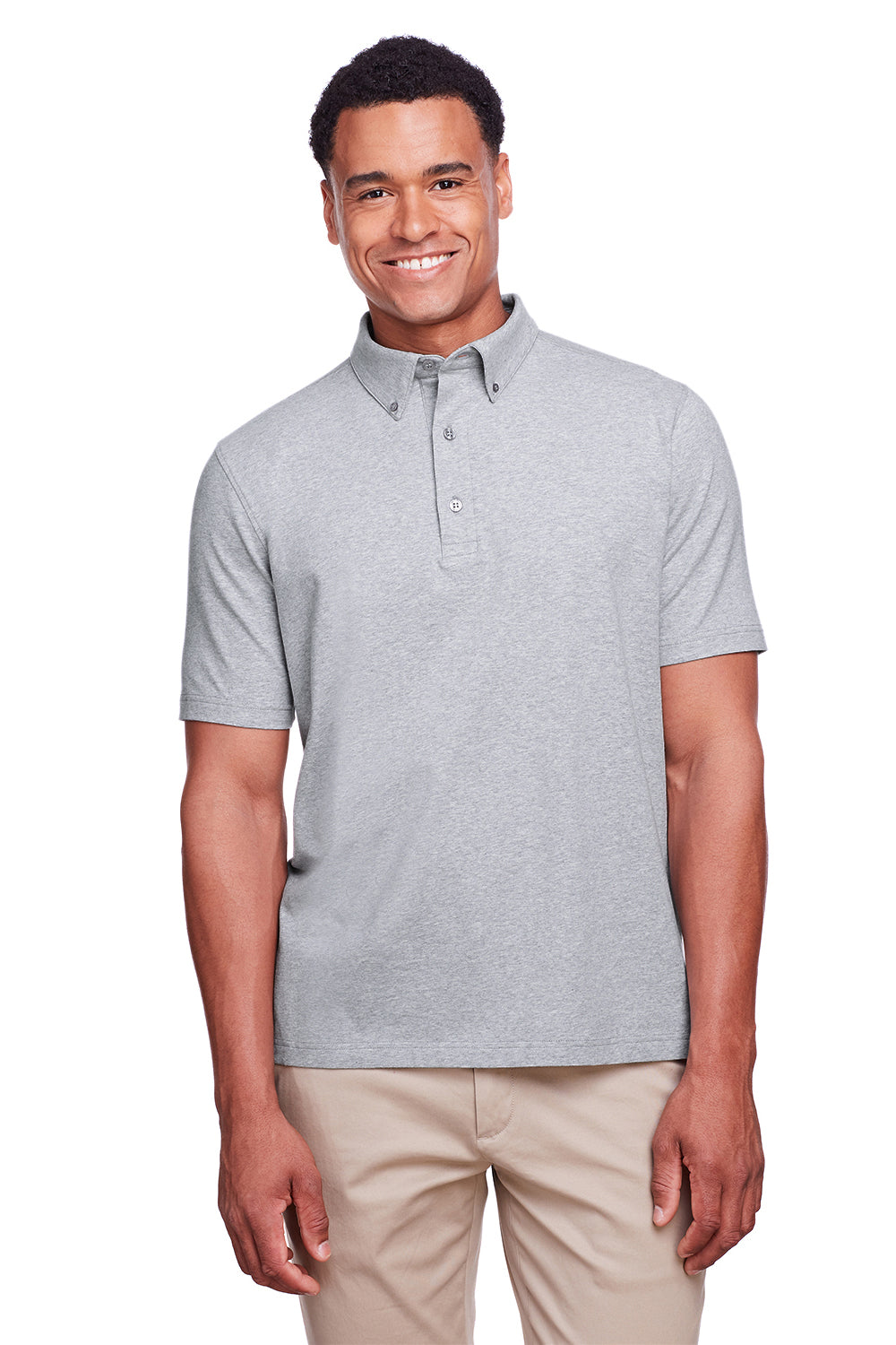 UltraClub UC105 Mens Lakeshore Performance Moisture Wicking Short Sleeve Polo Shirt Heather Grey Model Front