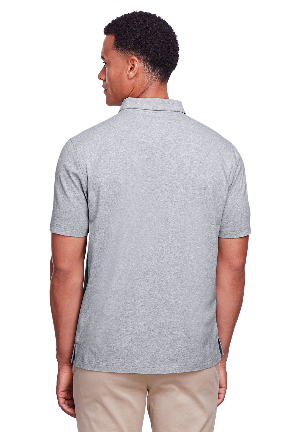 UltraClub UC105 Mens Lakeshore Performance Moisture Wicking Short Sleeve Polo Shirt Heather Grey Model Back