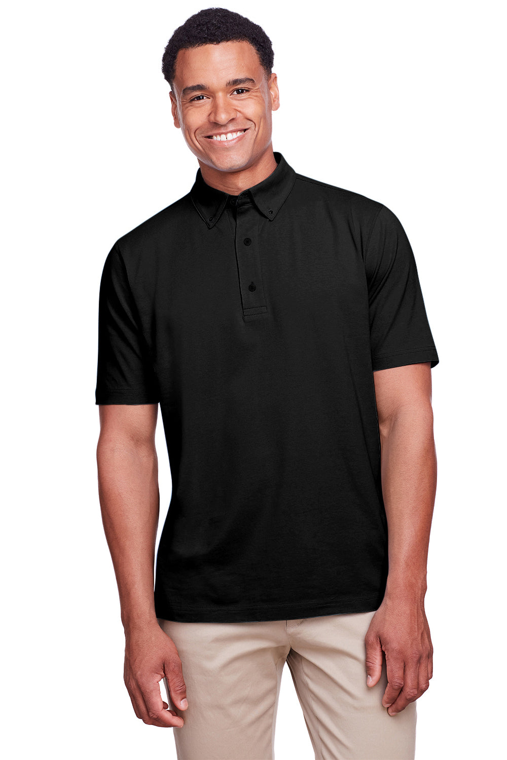 UltraClub UC105 Mens Lakeshore Performance Moisture Wicking Short Sleeve Polo Shirt Black Model Front