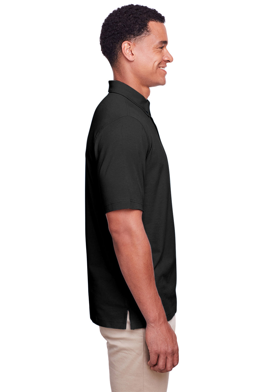 UltraClub UC105 Mens Lakeshore Performance Moisture Wicking Short Sleeve Polo Shirt Black Model Side