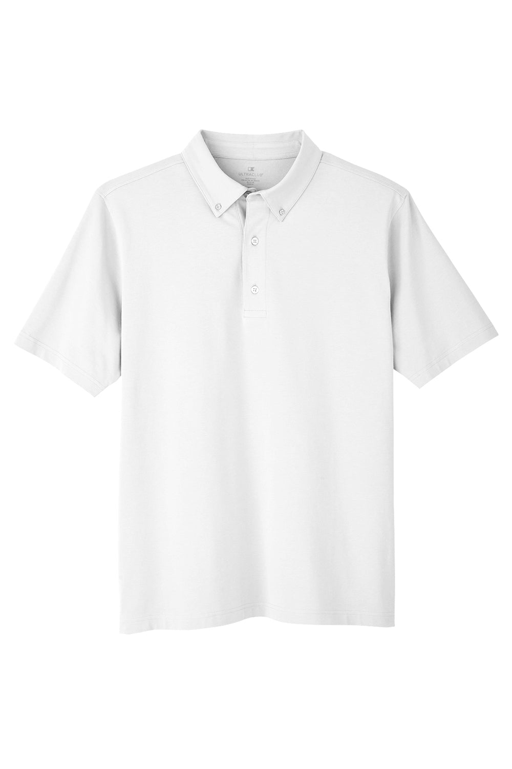 UltraClub UC105 Mens Lakeshore Performance Moisture Wicking Short Sleeve Polo Shirt White Flat Front