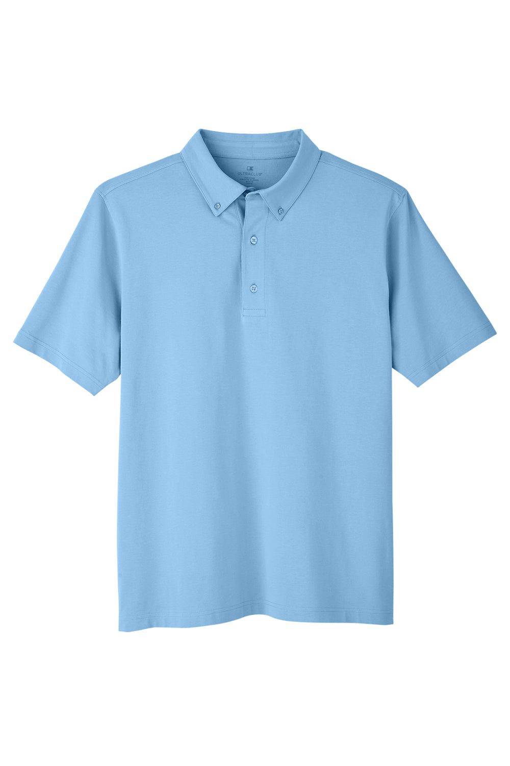 UltraClub UC105 Mens Lakeshore Performance Moisture Wicking Short Sleeve Polo Shirt Columbia Blue Flat Front