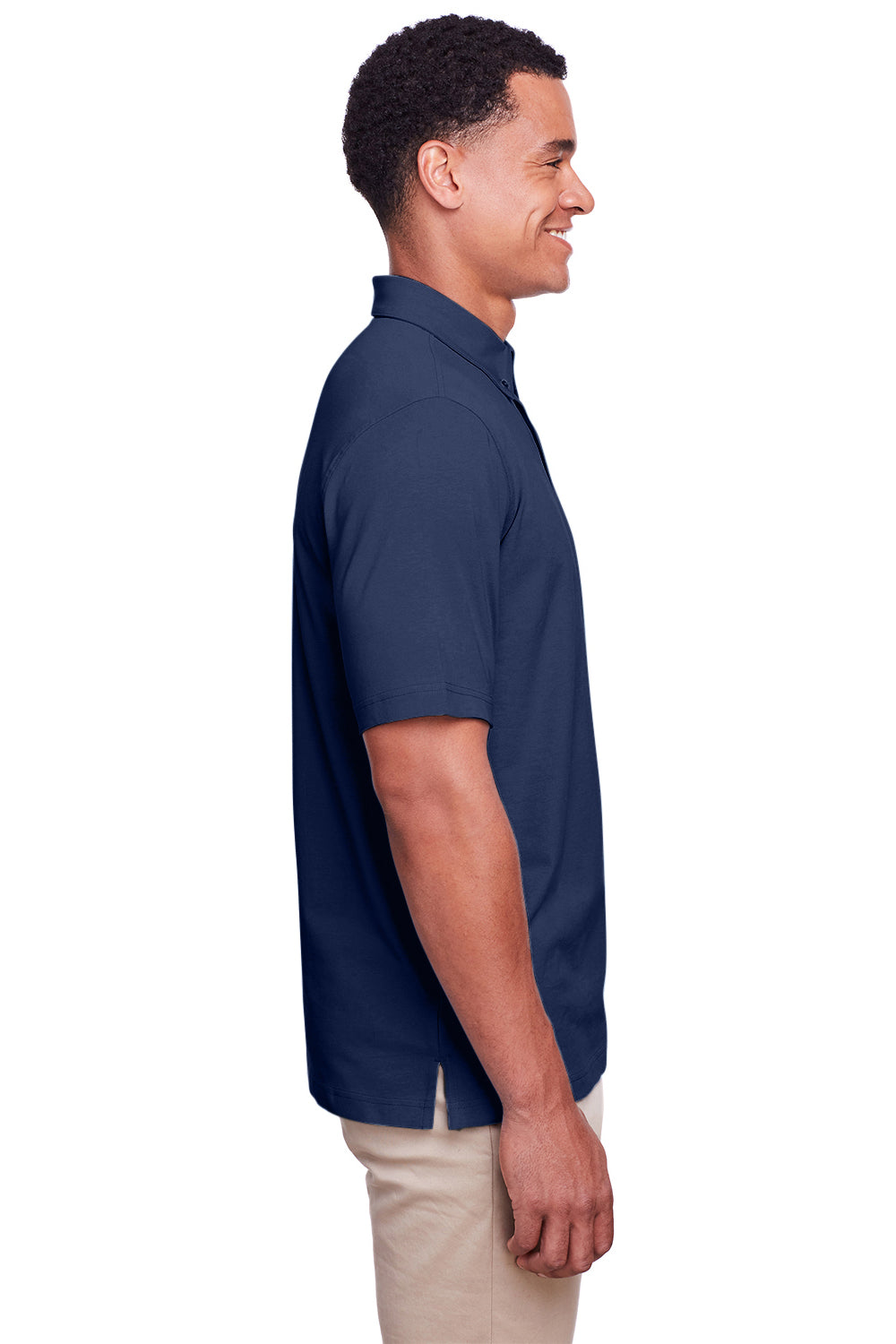 UltraClub UC105 Mens Lakeshore Performance Moisture Wicking Short Sleeve Polo Shirt Navy Blue Model Side