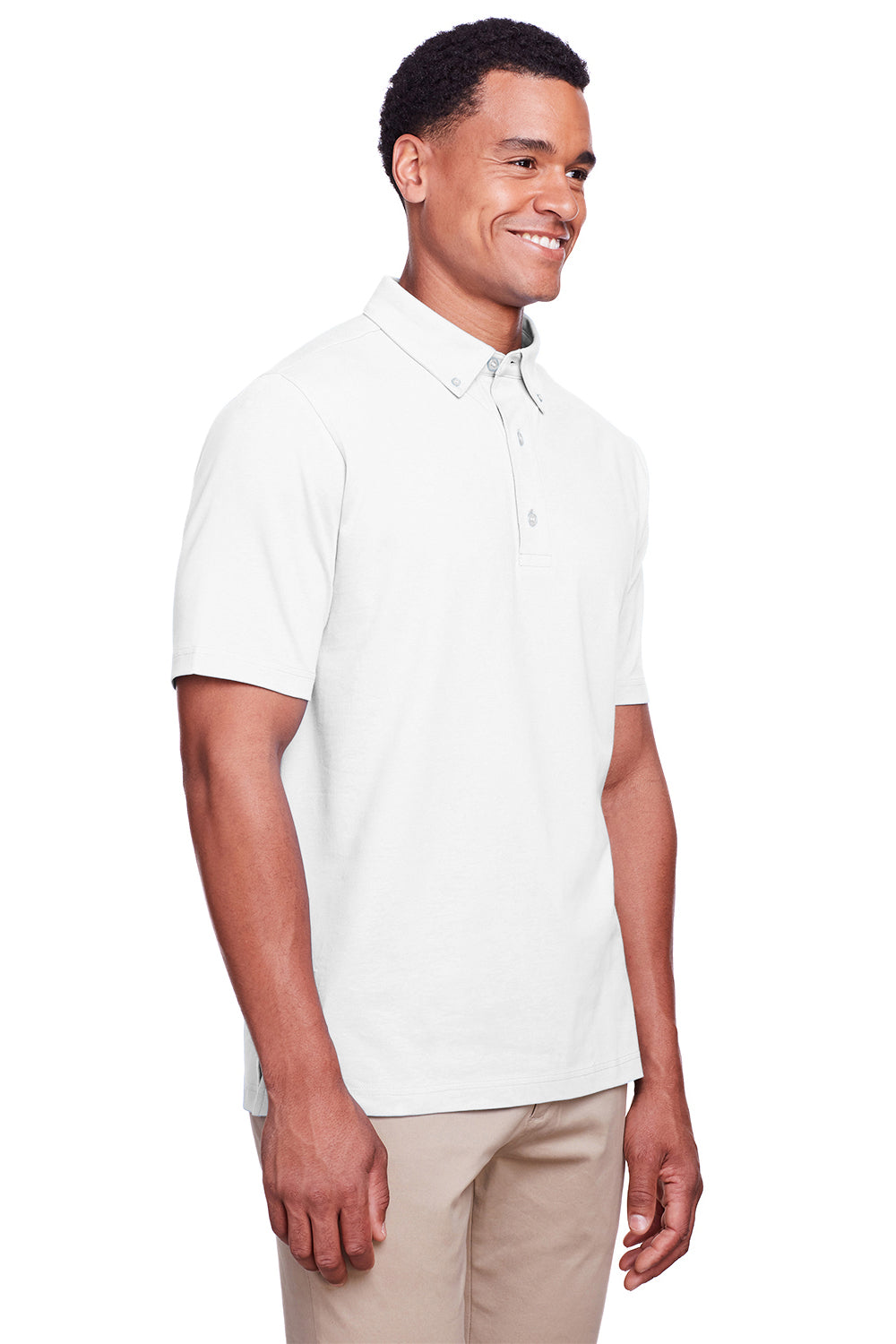 UltraClub UC105 Mens Lakeshore Performance Moisture Wicking Short Sleeve Polo Shirt White Model 3q