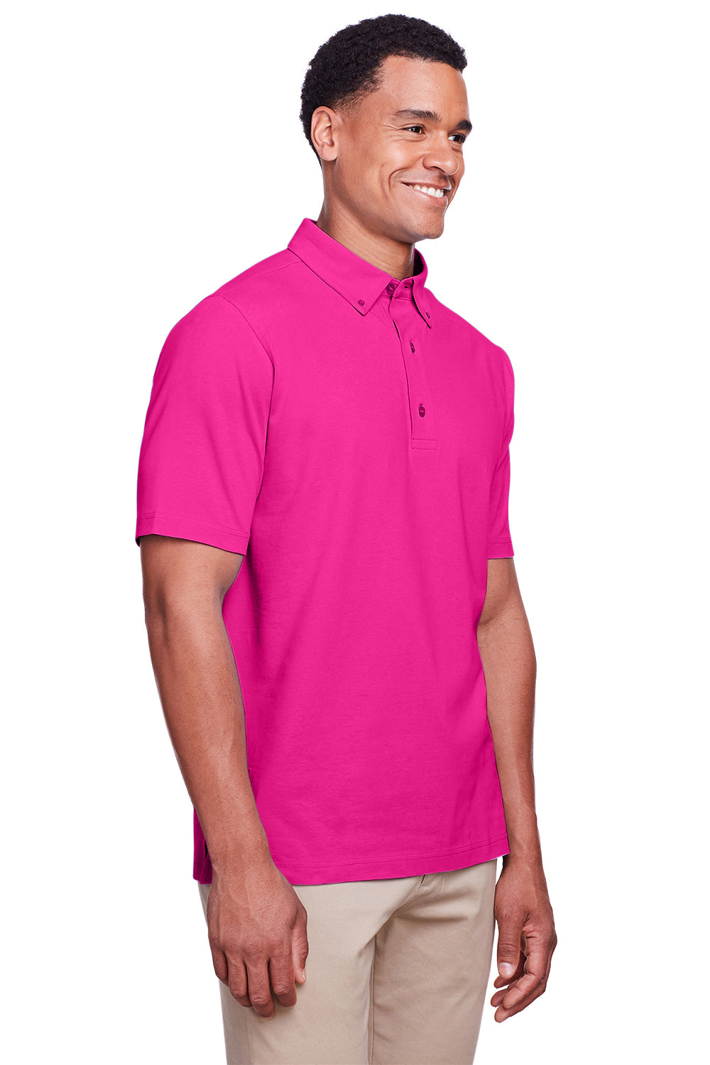 UltraClub UC105 Mens Lakeshore Performance Moisture Wicking Short Sleeve Polo Shirt Heliconia Pink Model 3q