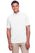 UltraClub UC105 Mens Lakeshore Performance Moisture Wicking Short Sleeve Polo Shirt White Model Front