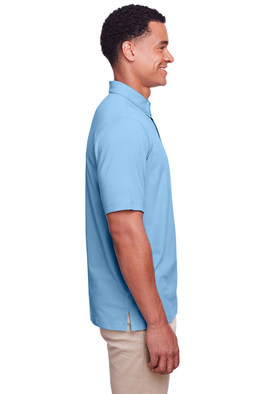 UltraClub UC105 Mens Lakeshore Performance Moisture Wicking Short Sleeve Polo Shirt Columbia Blue Model Side