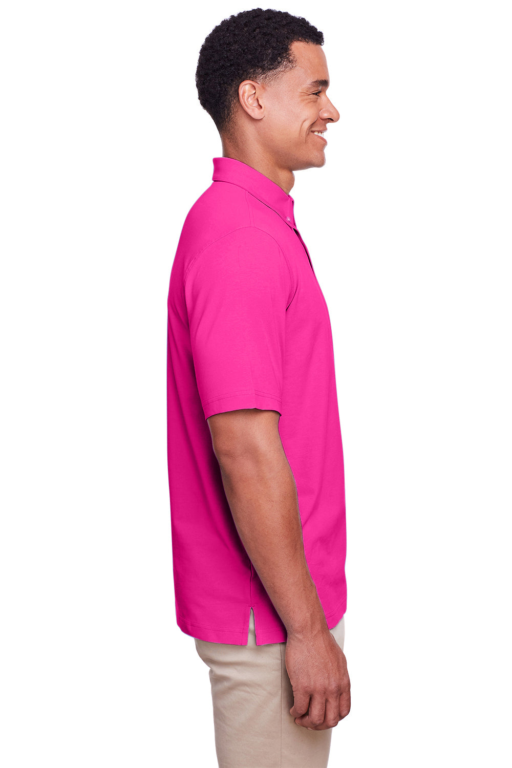 UltraClub UC105 Mens Lakeshore Performance Moisture Wicking Short Sleeve Polo Shirt Heliconia Pink Model Side