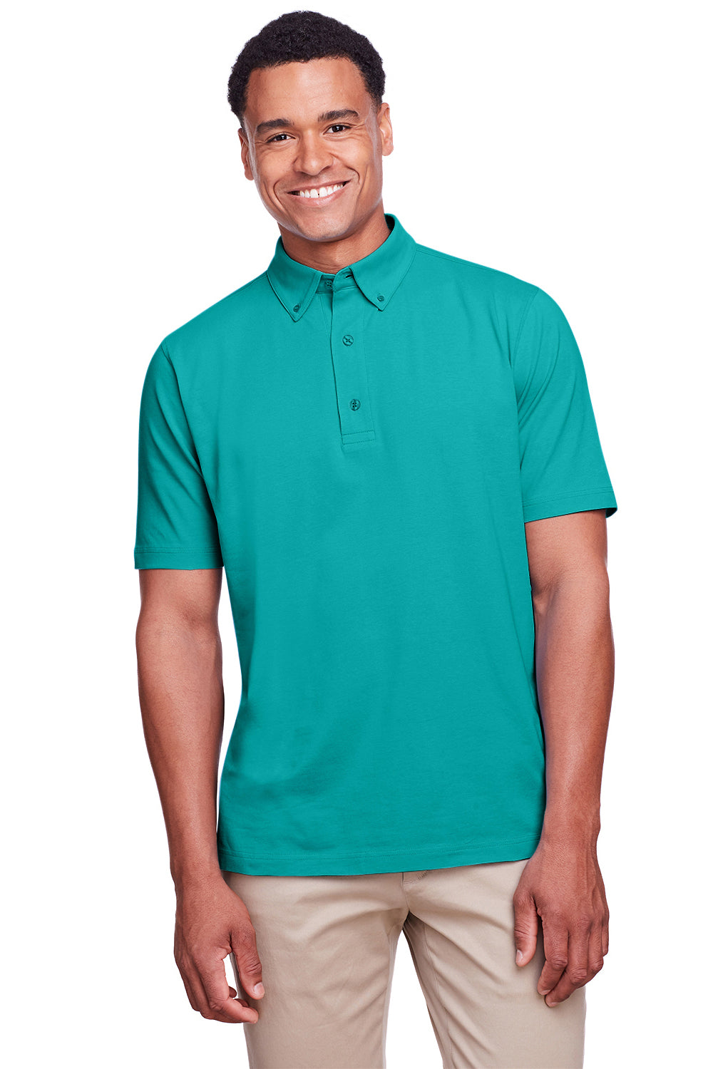 UltraClub UC105 Mens Lakeshore Performance Moisture Wicking Short Sleeve Polo Shirt Jade Green Model Front