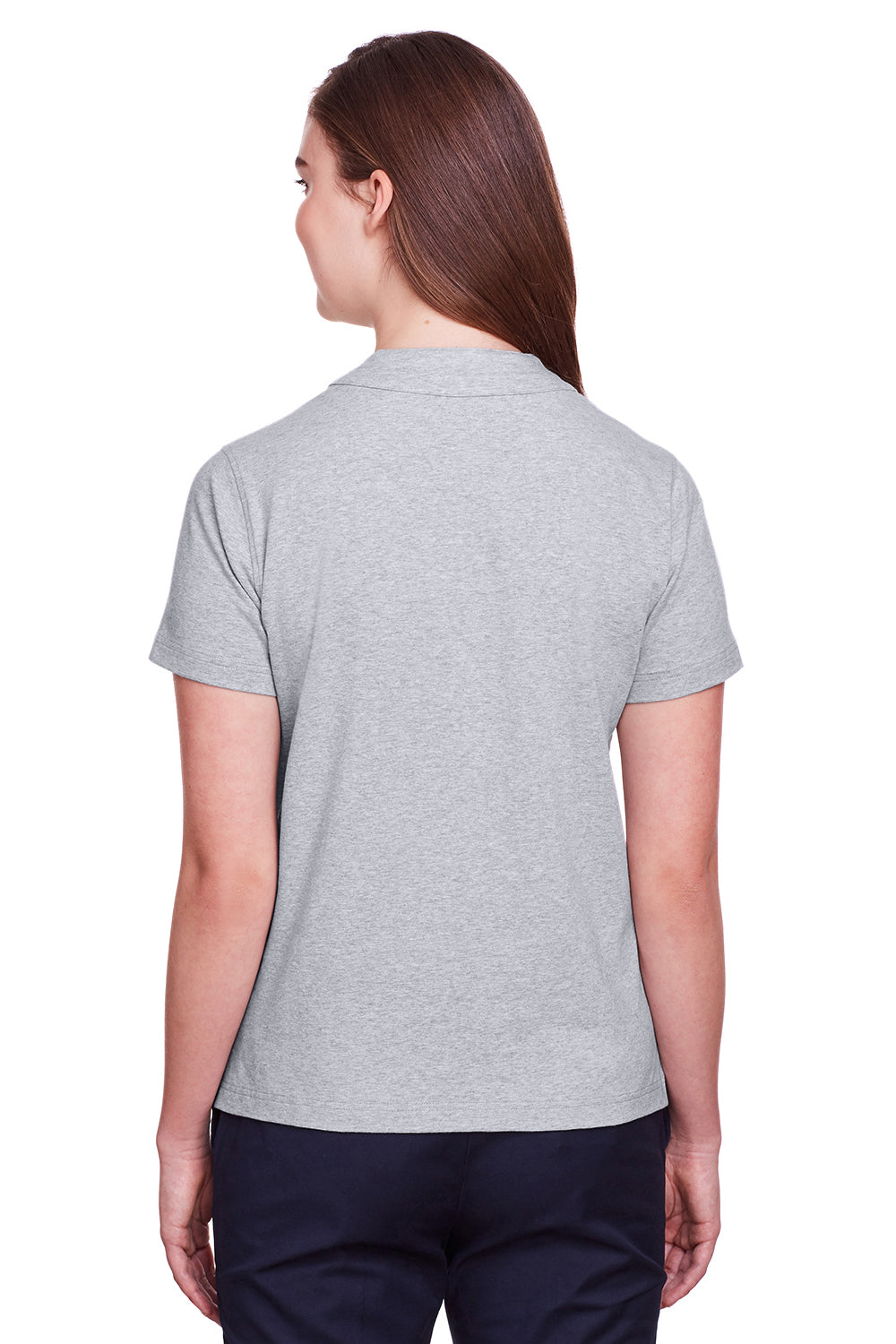 UltraClub UC105W Womens Lakeshore Performance Moisture Wicking Short Sleeve Polo Shirt Heather Grey Model Back