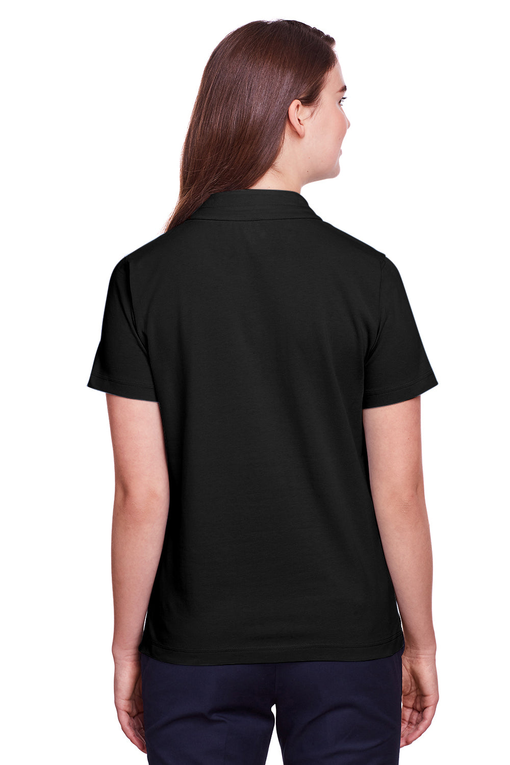 UltraClub UC105W Womens Lakeshore Performance Moisture Wicking Short Sleeve Polo Shirt Black Model Back