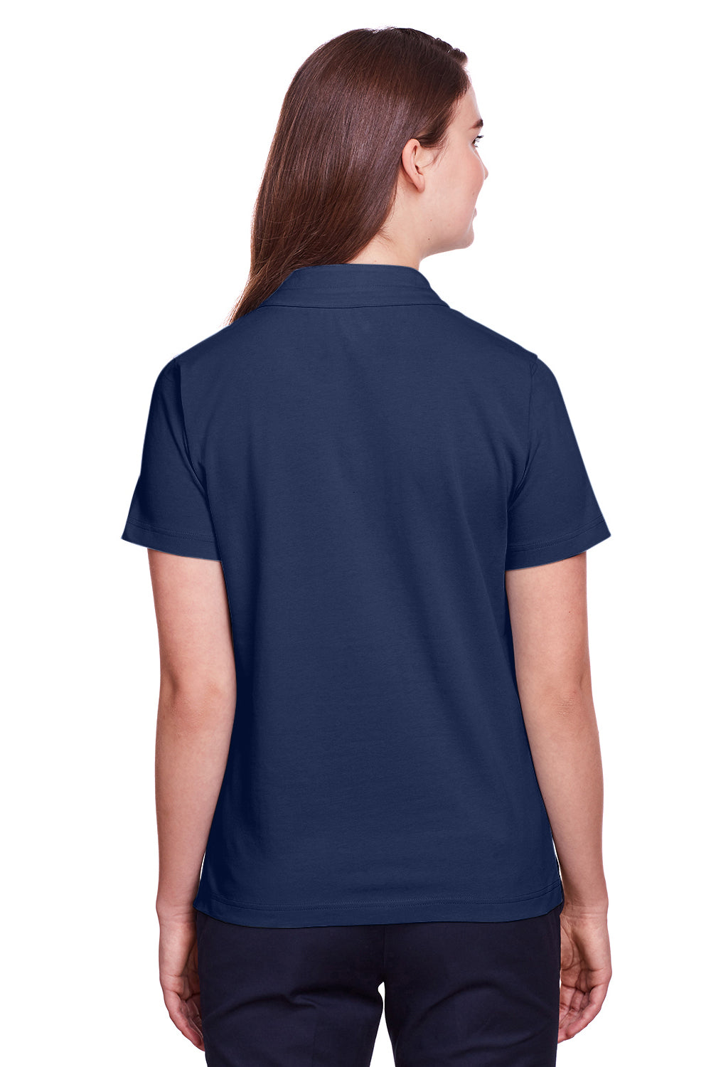 UltraClub UC105W Womens Lakeshore Performance Moisture Wicking Short Sleeve Polo Shirt Navy Blue Model Back