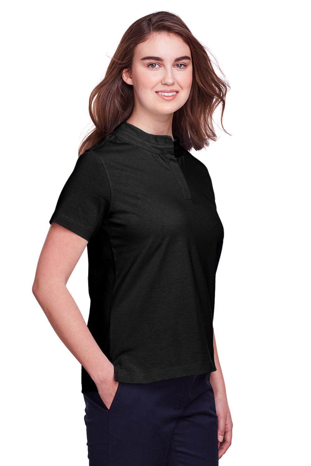 UltraClub UC105W Womens Lakeshore Performance Moisture Wicking Short Sleeve Polo Shirt Black Model 3q