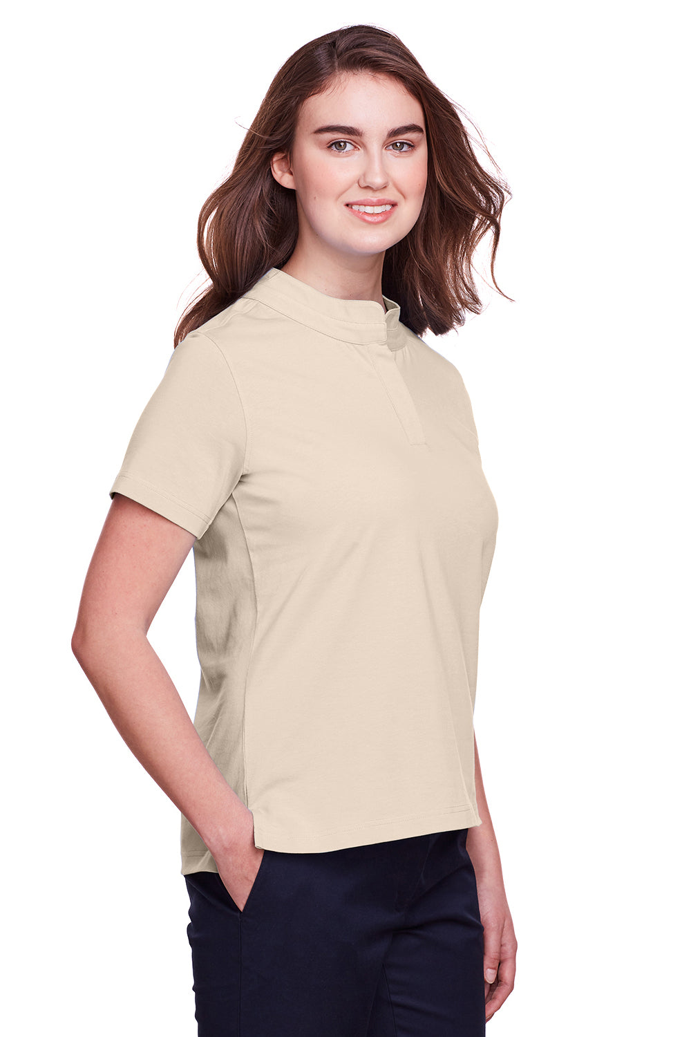 UltraClub UC105W Womens Lakeshore Performance Moisture Wicking Short Sleeve Polo Shirt Stone Model 3q