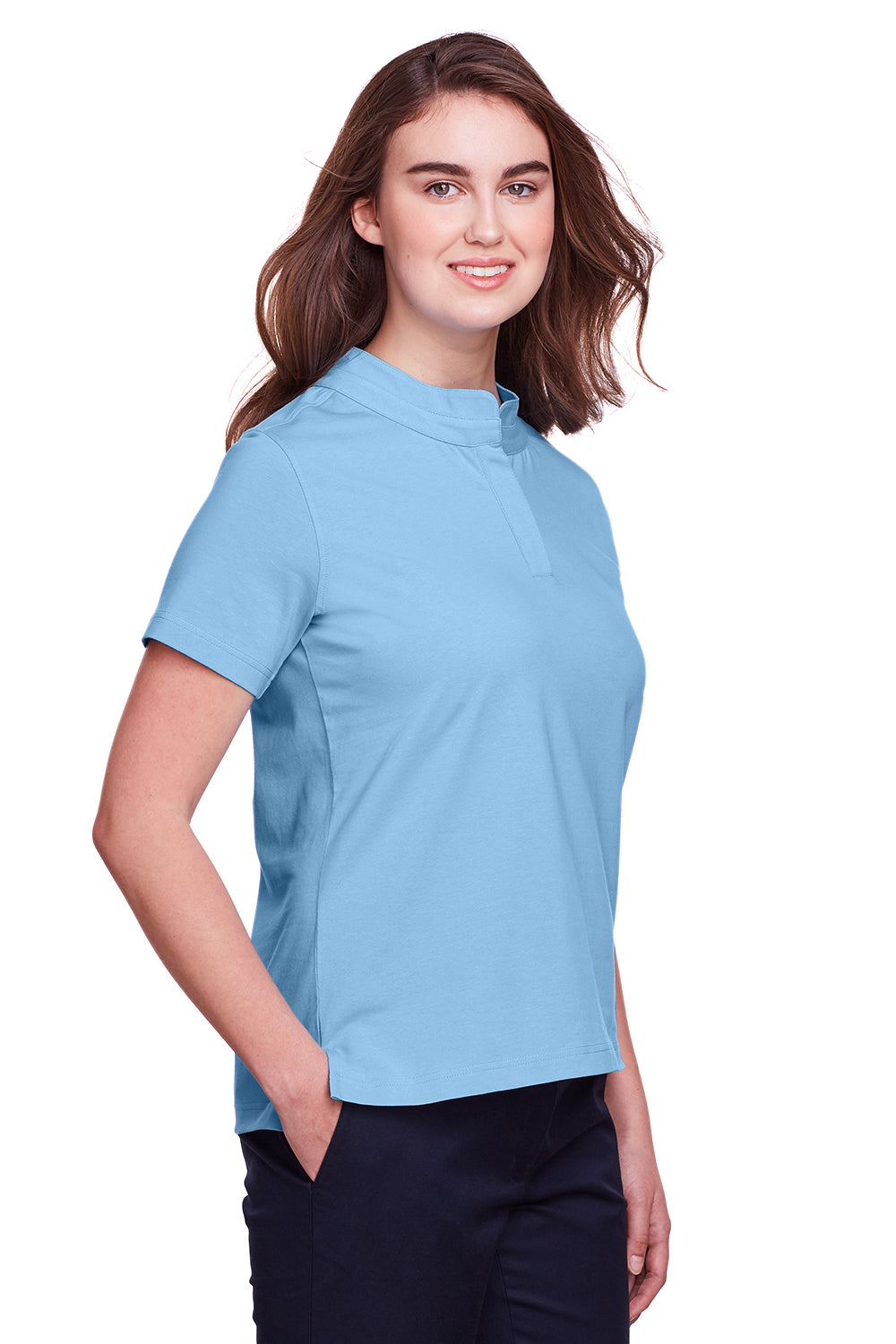 UltraClub UC105W Womens Lakeshore Performance Moisture Wicking Short Sleeve Polo Shirt Columbia Blue Model 3q