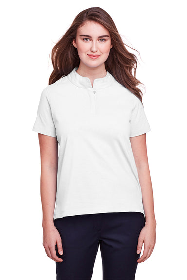 UltraClub UC105W Womens Lakeshore Performance Moisture Wicking Short Sleeve Polo Shirt White Model Front