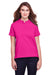 UltraClub UC105W Womens Lakeshore Performance Moisture Wicking Short Sleeve Polo Shirt Heliconia Pink Model Front