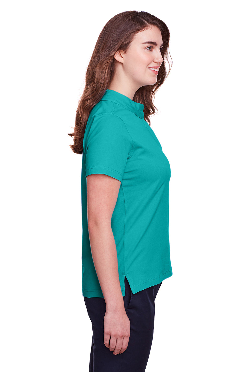 UltraClub UC105W Womens Lakeshore Performance Moisture Wicking Short Sleeve Polo Shirt Jade Green Model Side