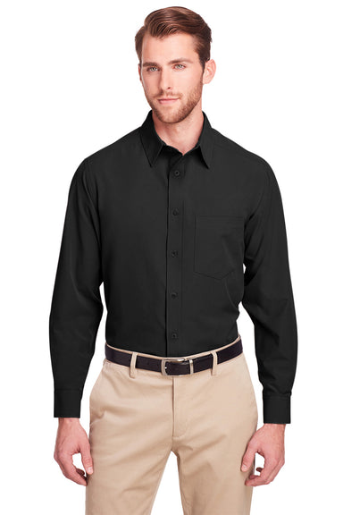 UltraClub UC500 Mens Bradley Performance Moisture Wicking Long Sleeve Button Down Shirt w/ Pocket Black Model Front