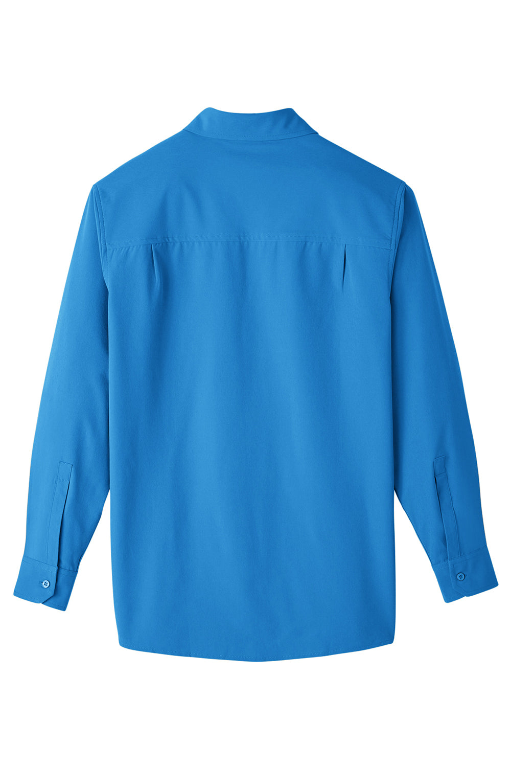 UltraClub UC500 Mens Bradley Performance Moisture Wicking Long Sleeve Button Down Shirt w/ Pocket Pacific Blue Flat Back