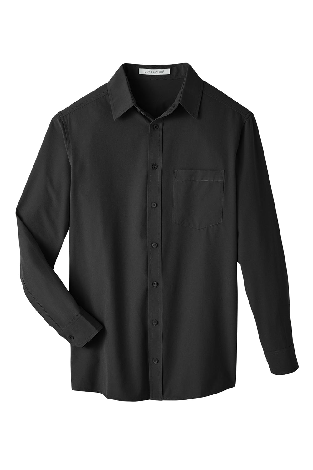 UltraClub UC500 Mens Bradley Performance Moisture Wicking Long Sleeve Button Down Shirt w/ Pocket Black Flat Front