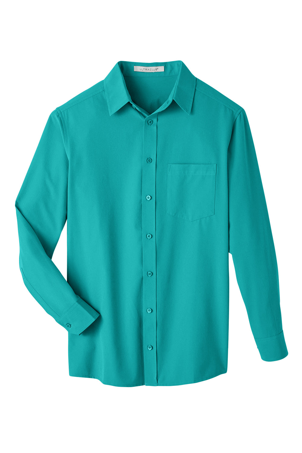 UltraClub UC500 Mens Bradley Performance Moisture Wicking Long Sleeve Button Down Shirt w/ Pocket Jade Green Flat Front