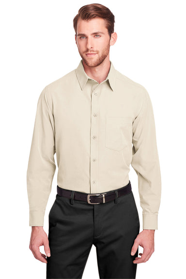 UltraClub UC500 Mens Bradley Performance Moisture Wicking Long Sleeve Button Down Shirt w/ Pocket Stone Model Front