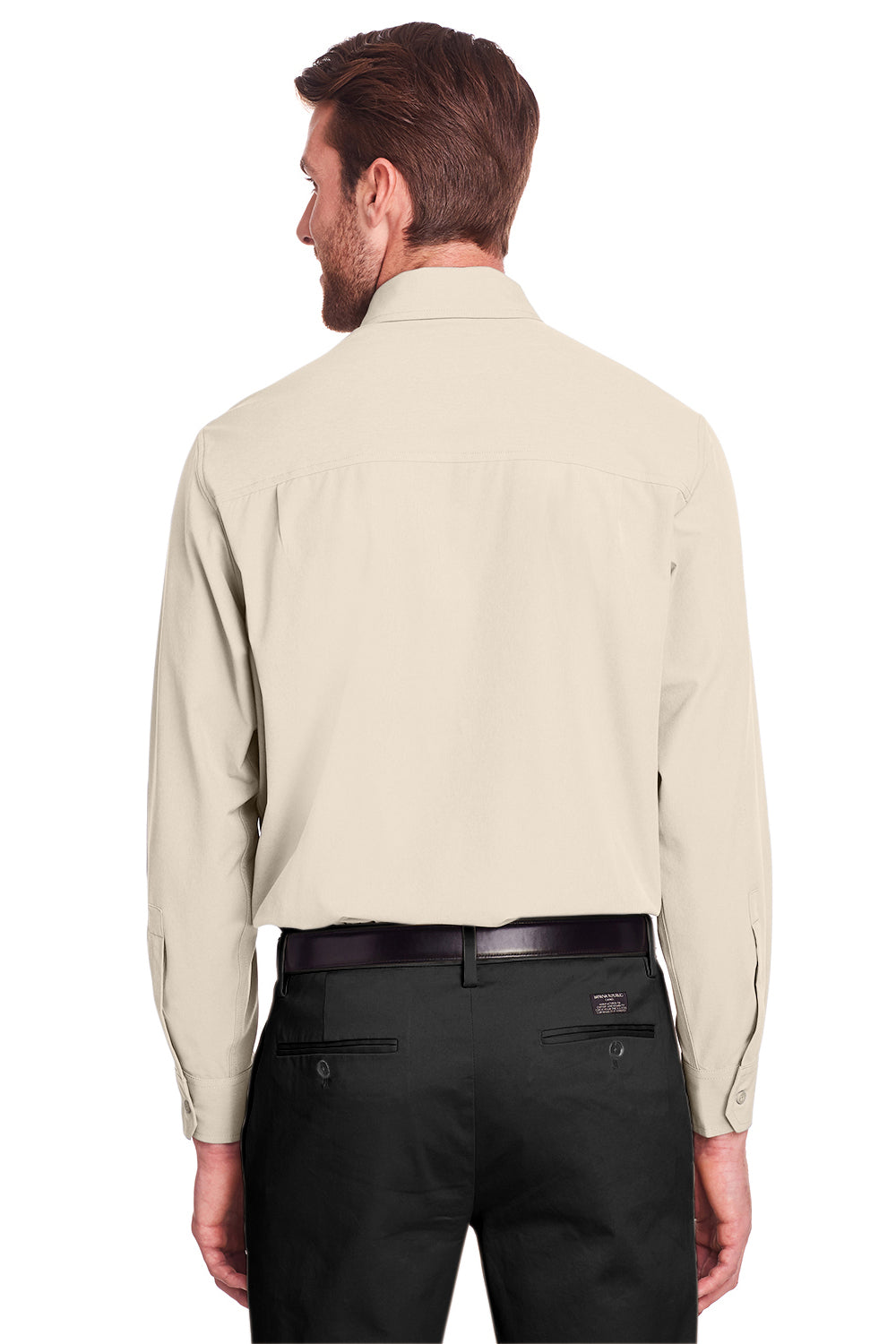 UltraClub UC500 Mens Bradley Performance Moisture Wicking Long Sleeve Button Down Shirt w/ Pocket Stone Model Back