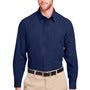 UltraClub Mens Bradley Performance Moisture Wicking Long Sleeve Button Down Shirt w/ Pocket - Navy Blue - Closeout